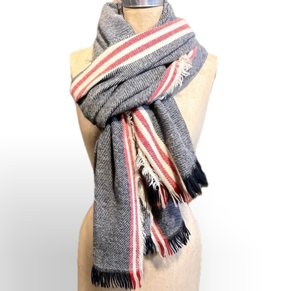 Long scarf wrap shawl cape black red beige stripe fringe‎ retro style
